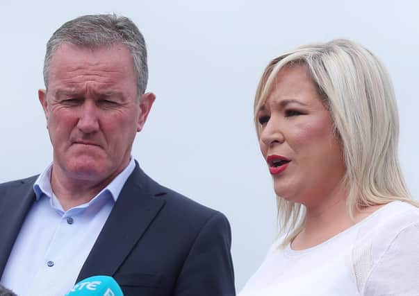 Sinn Fein duo Michelle O’Neill, deputy first minister, and Conor Murphy, former IRA prisoner-turned-politician, the Province’s finance minister