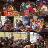 A photo montage of the many items generously donated for the hampers.