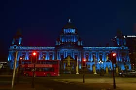 Belfast City Hall, lit up for the NHS above, will be illuminated on Friday to mark VE Day
