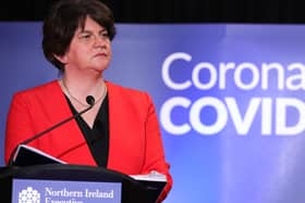 First Minister Arlene Foster during yesterday’s Stormont coronavirus briefing