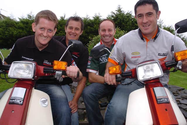 Pictured from left, Ray Porter with John McGuinness, Ian Lougher and Martin Finnegan at a press call for the Ulster Grand Prix in 2006.