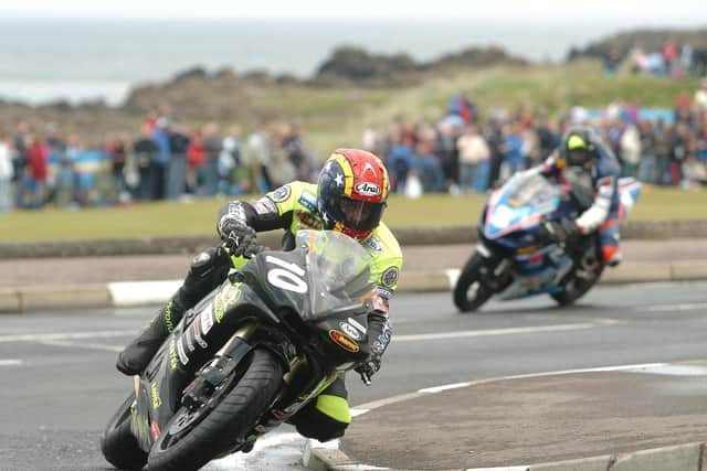 Ray Porter on his way to victory in the Supersport class at the 2005 North West 200.