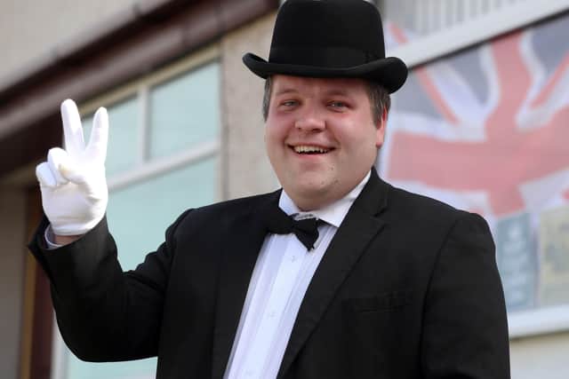 Belfast Councillor Nathan Anderson dressed up as Winston Churchill to commemorate the 75th anniversary of VE Day