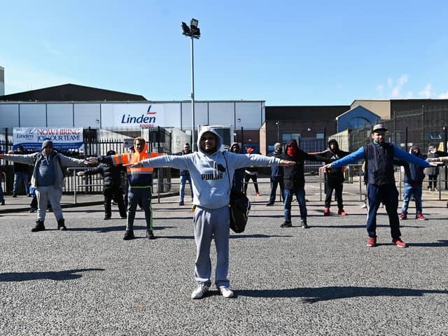 Workers staged a protest at Linden Foods in Co Tyrone in March over safety during the coronavirus pandemic
