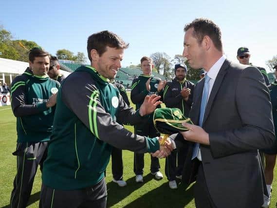 Ed Joyce receives his Test cap from Andrew White