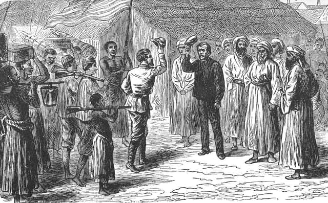 'Dr Livingstone, I presume'. An illustration from Stanley's 1872 book How I Found Livingstone