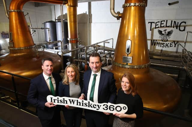 Pictured at an event in Teeling Whiskey Distillery to mark the announcement were: Andrew Cowan, Chairman of the Drinks Ireland/ Irish Whiskey Association Tourism Committee and CEO of Matt D’Arcy’s & Co. in Newry, Lisa Jameson, Brand Home General Manager for Teeling Whiskey Distillery, William Lavelle, Head of Drinks Ireland / Irish Whiskey Association and Claire MacCarrick from Irish Distillers