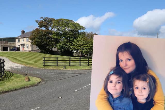 The Whiterock Road close to Ballycastle where the collision occurred on Tuesday. Inset: Mum Clare with daughters Hannah (5) (left) and Bethany (3).