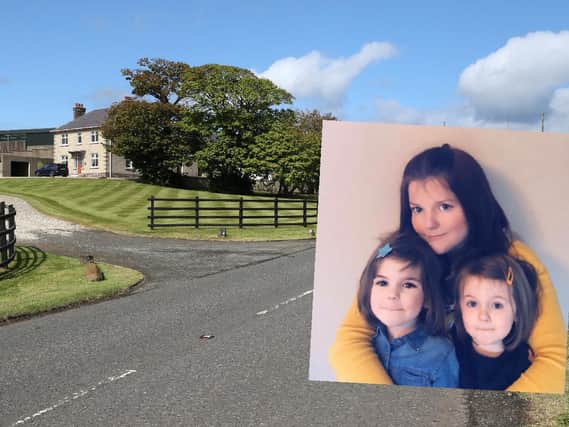The Whiterock Road close to Ballycastle where the collision occurred on Tuesday. Inset: Mum Clare with daughters Hannah (5) (left) and Bethany (3).