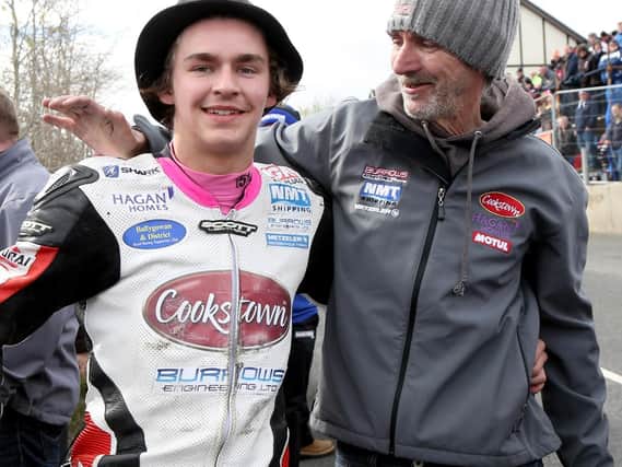 Malachi Mitchell-Thomas with his father, Kevin at the Cookstown 100 in 2016.