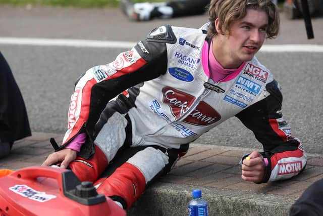 Young English prospect Malachi Mitchell-Thomas on the grid at the ill-fated North West 200 in 2016.