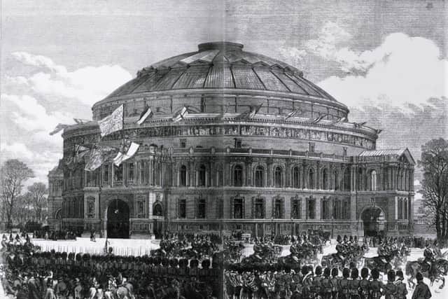 Royal Albert Hall opening ceremony, seen from Kensington Gardens. Illustrated London News April 8 1871