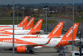 File photo dated 01/04/20 of Easyjet aircraft parked at Southend airport