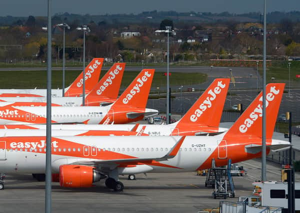 File photo dated 01/04/20 of Easyjet aircraft parked at Southend airport