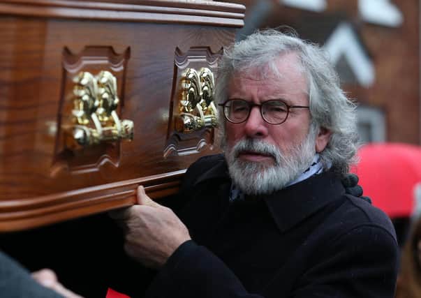 Gerry Adams, seen last year at the funeral of Father Des Wilson. Kenny Donaldson says: "It is reported that Gerry Adams received tens of thousands of pounds of taxpayers' money to pursue his case to the Supreme Court. If so, legal aid is supposed to be means tested, so we find it hard to understand how Mr Adams met the terms of that support"