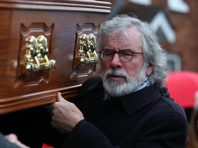Gerry Adams, seen last year at the funeral of Father Des Wilson. Kenny Donaldson says: "It is reported that Gerry Adams received tens of thousands of pounds of taxpayers' money to pursue his case to the Supreme Court. If so, legal aid is supposed to be means tested, so we find it hard to understand how Mr Adams met the terms of that support"