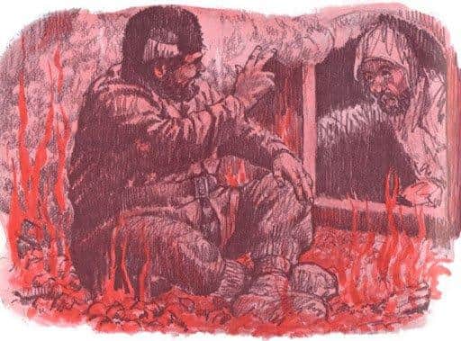 The Flames in the Ship's Furnace revive Sam McGee. A modern illustration
