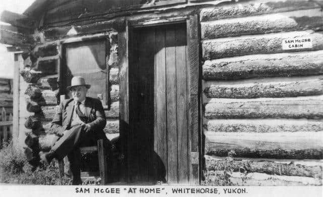 From Old Postcard. Sam McGee occasionally revisted his Yukon Cabin
