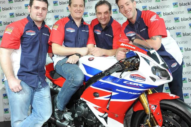 The Honda TT Legends team of (from left) Michael Dunlop, John McGuinness, Michael Rutter and Simon Andrews at a press announcement in late 2012.