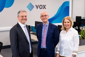 Pictured are Kevin Holland, CEO, Invest NI with Brendan Gorman, Chief Financial Officer, Vox Financial Partners and Danielle Gorman, Director of Operations, Vox Financial Partners