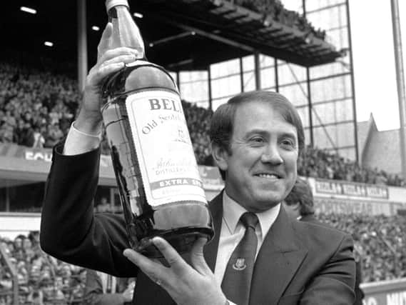 Everton manager Howard Kendall with his Bells Manager of the Year Award at Goodison Park