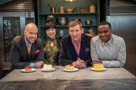 Judges Cherish Finden and Benoit Blin get into the kitchen with presenters Liam Charles and Tom Allen