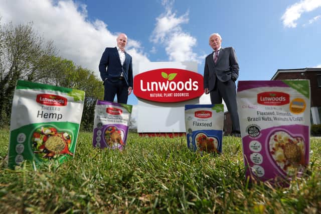 Patrick Woods, Director of Linwoods and company founder and owner, John Woods are pictured as Northern Ireland’s leading health food company unveils a new visual identity