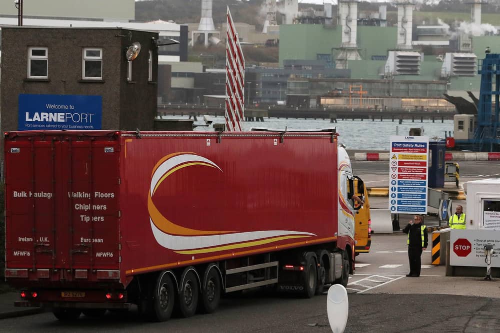 Heavy goods vehicles arrive at Larne Port