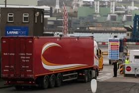 Heavy goods vehicles arrive at Larne Port