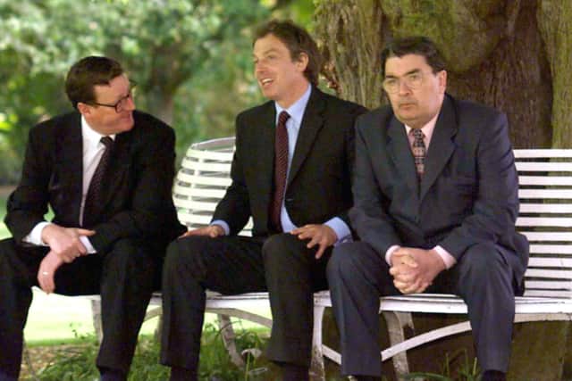 Tony Blair (centre) with David Trimble and John Hume during the campaign for a Yes vote in 1998. Concessions to SF by the government around that time cared little for the impact on other parties