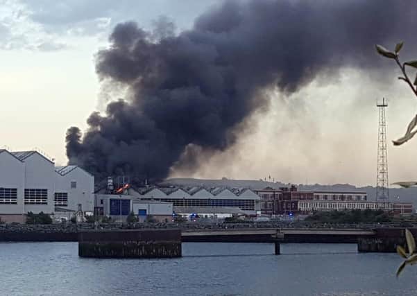 Fire crews this evening were battling a major fire at the Shorts/Bombardier aircraft factory in East Belfast