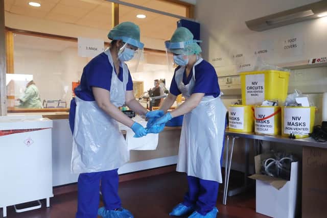 Nurse Mercy Qulling and Healthcare Assistant Natasha Grey at the Mater Hospital Covid-19 recovery ward in Belfast