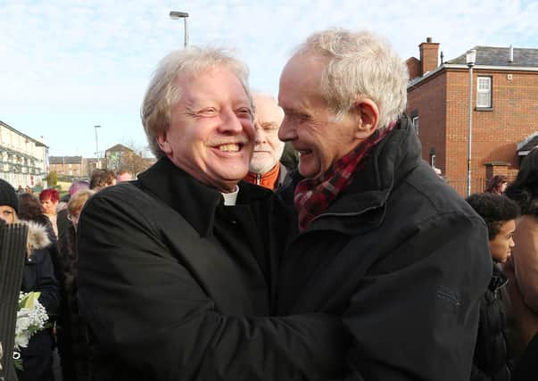 Rev David Latimer, First Derry Presbyterian Church and Martin McGuinness at the Bloody Sunday Memorial Service in Londonderry in January 2017. Photo: Lorcan Doherty / Presseye.com