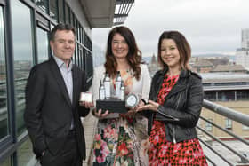 Jim Curran and Claudine Owens of Clarendon Fund Managers, which manages HBAN in Northern Ireland, are pictured with Yolanda Cooper, founder of WeAreParadoxx, which has received investment through the angel investor network