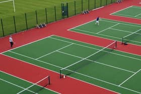An aerial shot of City of Derry Tennis members during Monday evening's sessions at Foyle College.