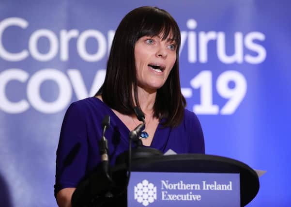 Infrastructure Minister Nichola Mallon during the daily media coronavirus briefing in the Long Gallery at Parliament Buildings, Stormont