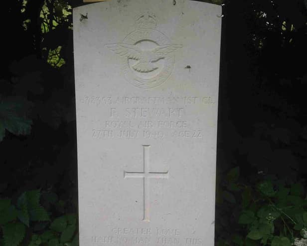 The head stone marking the grave of Frederick Stewart from Cookstown killed in 1940.
