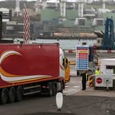 Vehicles arrive at Larne Port. This month the UK government  confirmed to the EU it will increase inspections at Northern Ireland's ports in order to deliver on the Brexit deal