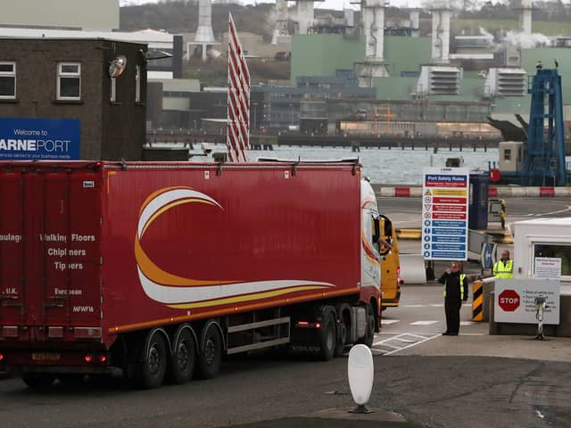 Vehicles arrive at Larne Port. This month the UK government  confirmed to the EU it will increase inspections at Northern Ireland's ports in order to deliver on the Brexit deal