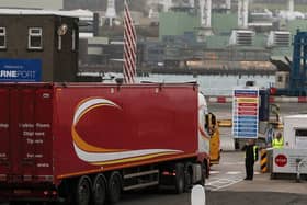 Vehicles arrive at Larne Port in Northern Ireland. PRESS ASSOCIATION Photo.