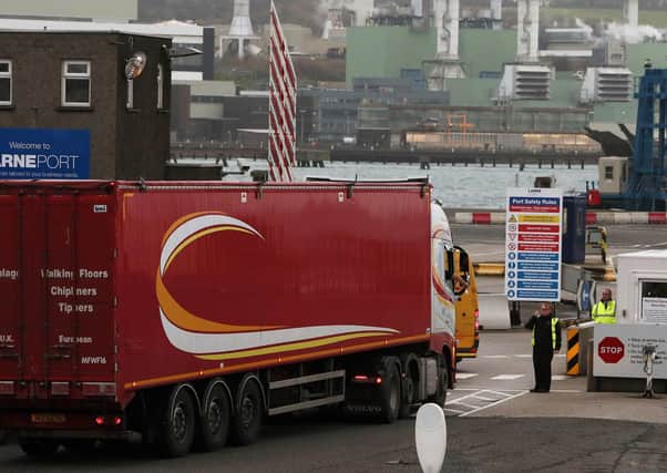 Vehicles arrive at Larne Port in Northern Ireland. PRESS ASSOCIATION Photo.