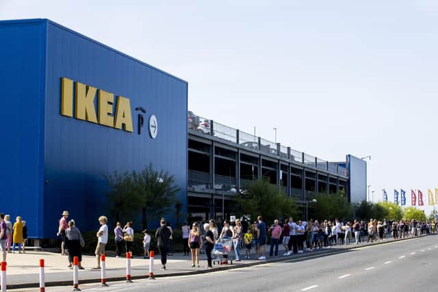 IKEA in Belfast opened its door for the first time on Monday since the lockdown began, with hundreds of shoppers queuing to get in. Some had been queuing from before 8am.