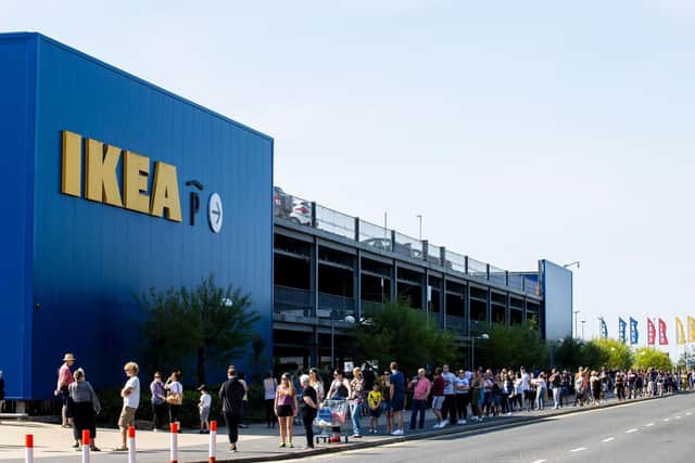 IKEA in Belfast opens its door for the first time since the lockdown began, with hundreds of shoppers queuing to get in. Some had been queuing from before 8am. (Photo: PA Wire)