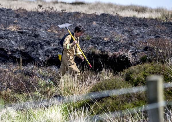 Firefighters bring a wild fire under control on Slieveanorra Mountain in Co Antrim. Pic: Steven McAuley/McAuley Multimedia