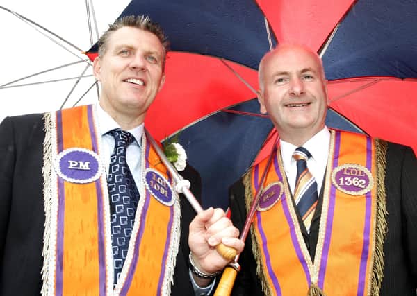 Alastair Kerr from Crawfordsburn LOL 1091 and cllr Gordan Dunne Holywood LOL 1362.

King Billy on horseback will lead the Twelfth in Holwood. Leading 50 lodges and 46 bands as they parade through the town. Picture: Diane Magill