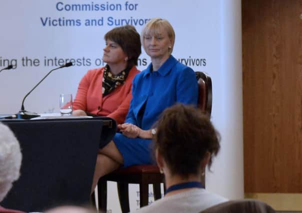 Victims Commissioner Judith Thompson (right) and First Minster Arlene Foster at a victims event in 2016