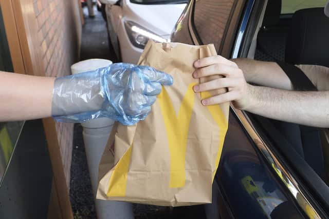 General views of McDonalds in Bangor which opened at 11 am for drive thru customers.
Photo by Stephen Hamilton/Presseye