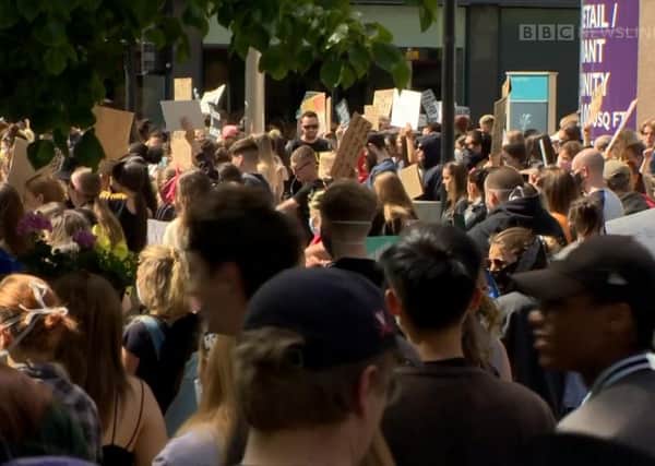 Black Lives Matter protest in Belfast on Wednesday, at which social distancing was not observed, and which breached rules on large gatherings. Mark Hamilton: "It was also interesting that there was little criticism of the mass Black Lives Matter protests in the United States, Belfast, Dublin and the UK with regard to social distancing"