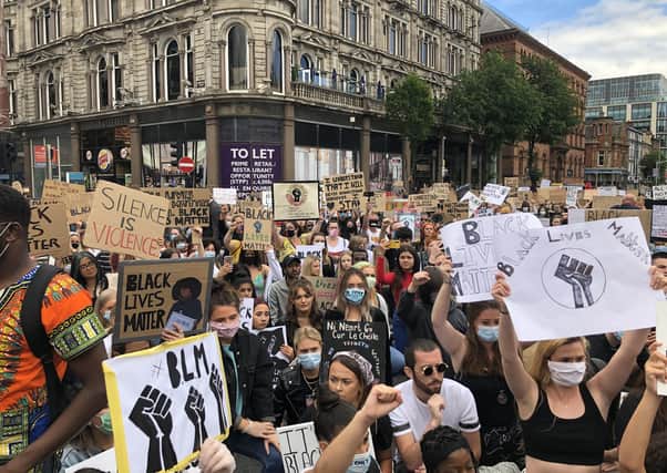 The Black Lives Matter protestors in London and Belfast, above on Wednesday, decided they could tear up everything we were told about proximity of people and crowds. The goodwill that sustained lockdown had been hanging by a thread after the Dominic Cummings saga. The flagrant breaches of these protests were the final straw. Photo: David Young/PA Wire
