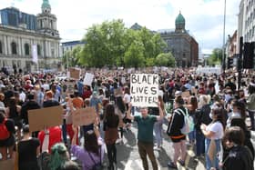 Around 2,000 people took part in the Belfast rally